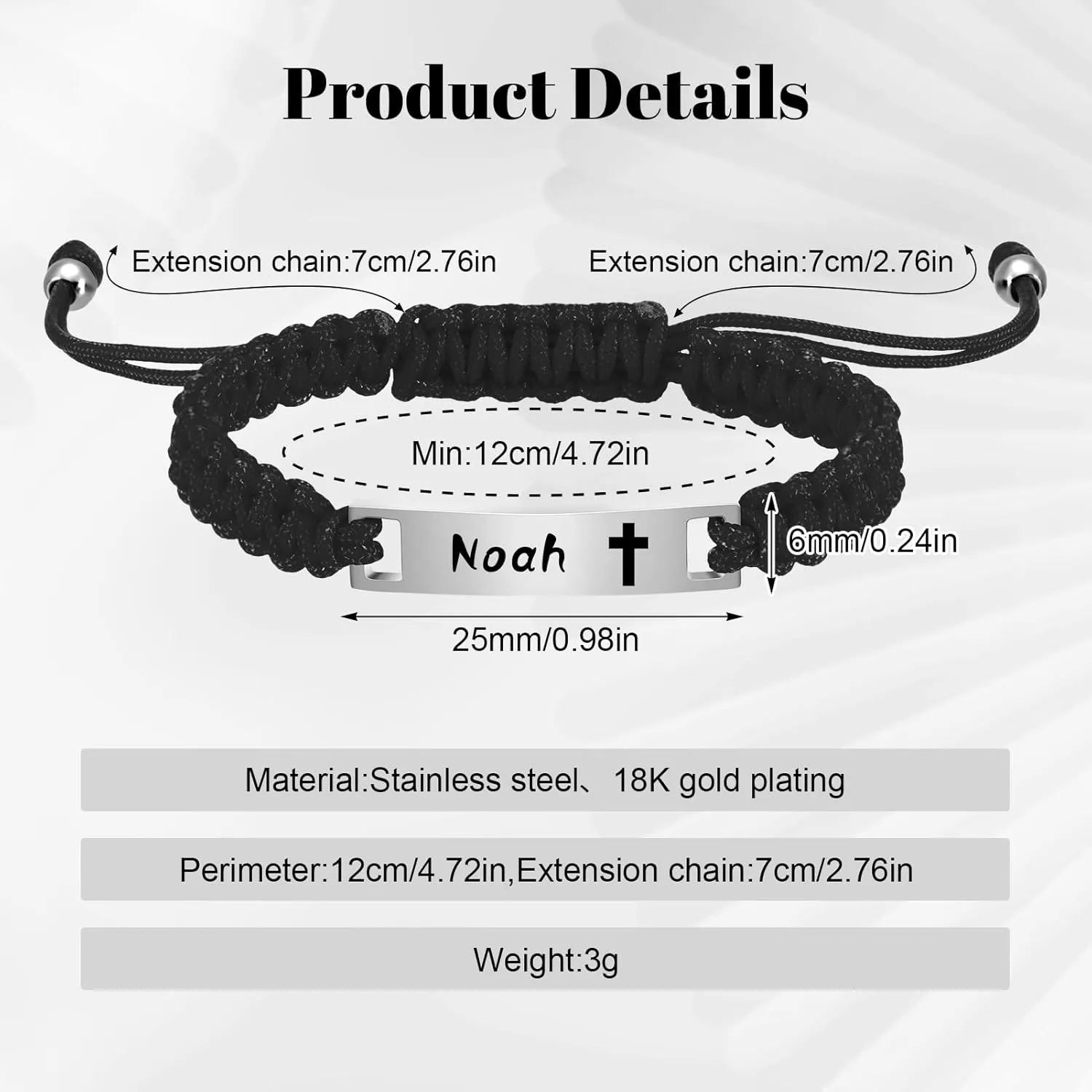 Personalized Baby Bar Bracelet, Personalized Braided Bracelet Adjustable Amulet Bracelet for Children Toddler from Mom, Engraved Kid Name for Daughter Son, New Born Birthday Gift,Nickel free