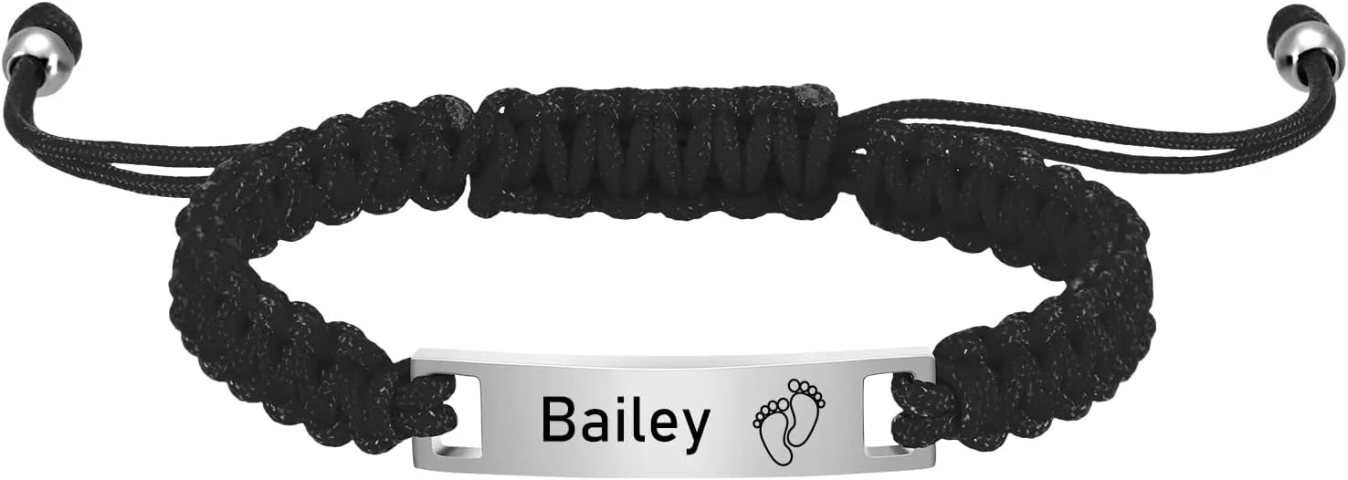 Personalized Baby Bar Bracelet, Personalized Braided Bracelet Adjustable Amulet Bracelet for Children Toddler from Mom, Engraved Kid Name for Daughter Son, New Born Birthday Gift,Nickel free