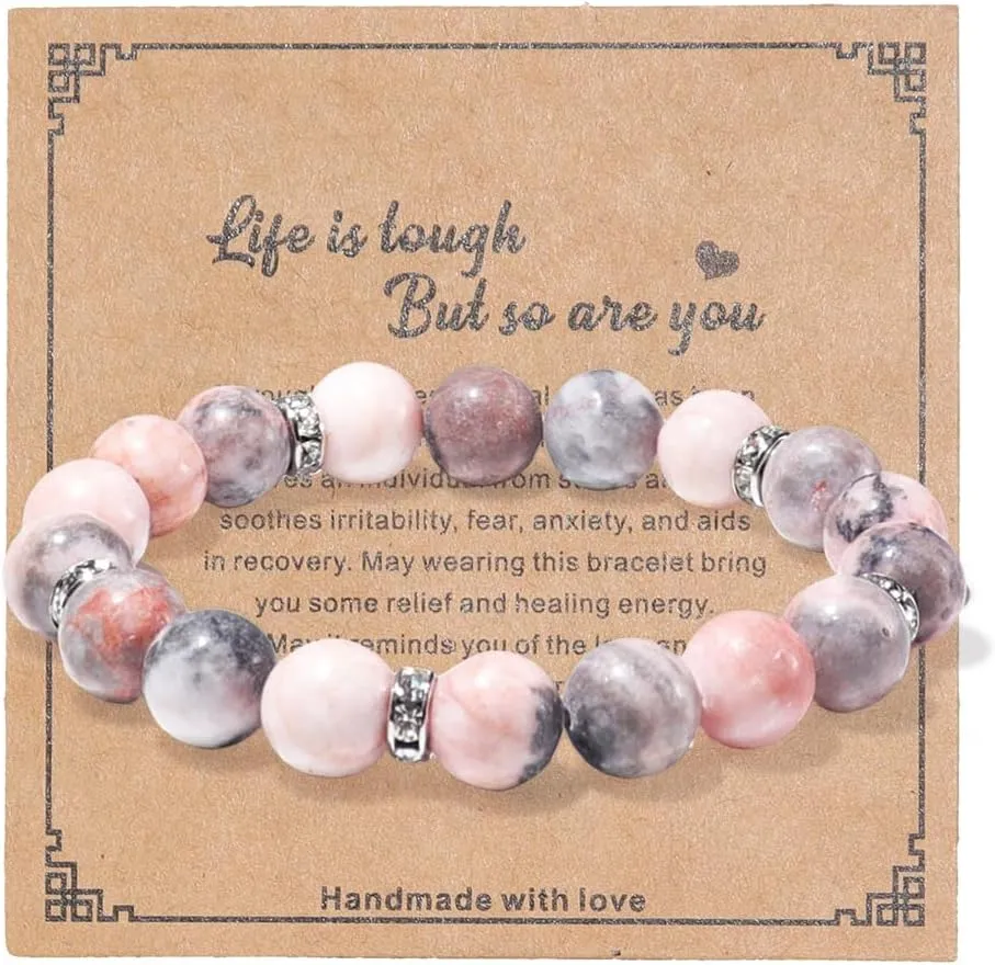 Pingyongchang Natural Stones Beaded Bracelet Elastic Stretch Crystal Strand Bracelet Adjustable Handmade Braided Rope Gemstone Elastic String Bracelets for Women Friendship Gifts Jewelry