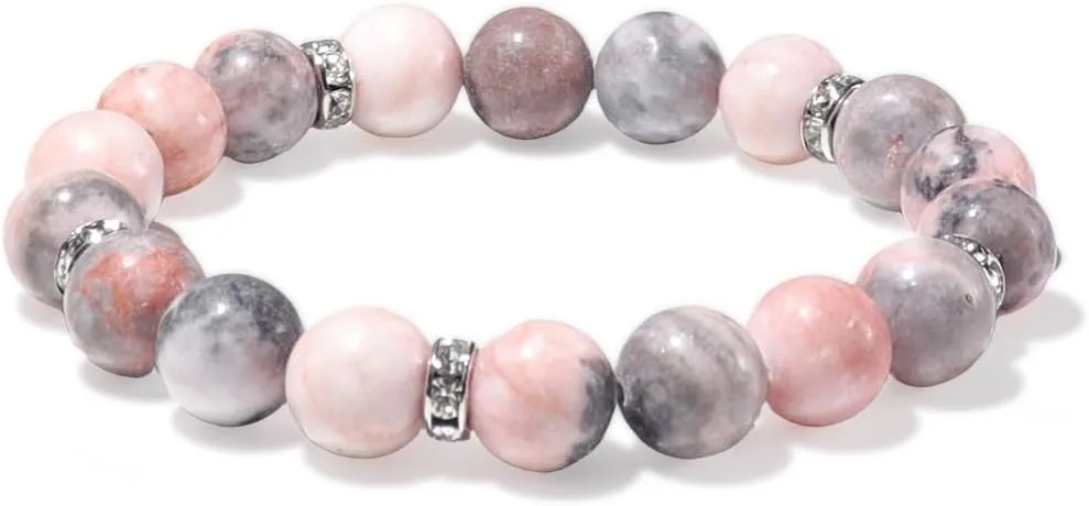 Pingyongchang Natural Stones Beaded Bracelet Elastic Stretch Crystal Strand Bracelet Adjustable Handmade Braided Rope Gemstone Elastic String Bracelets for Women Friendship Gifts Jewelry