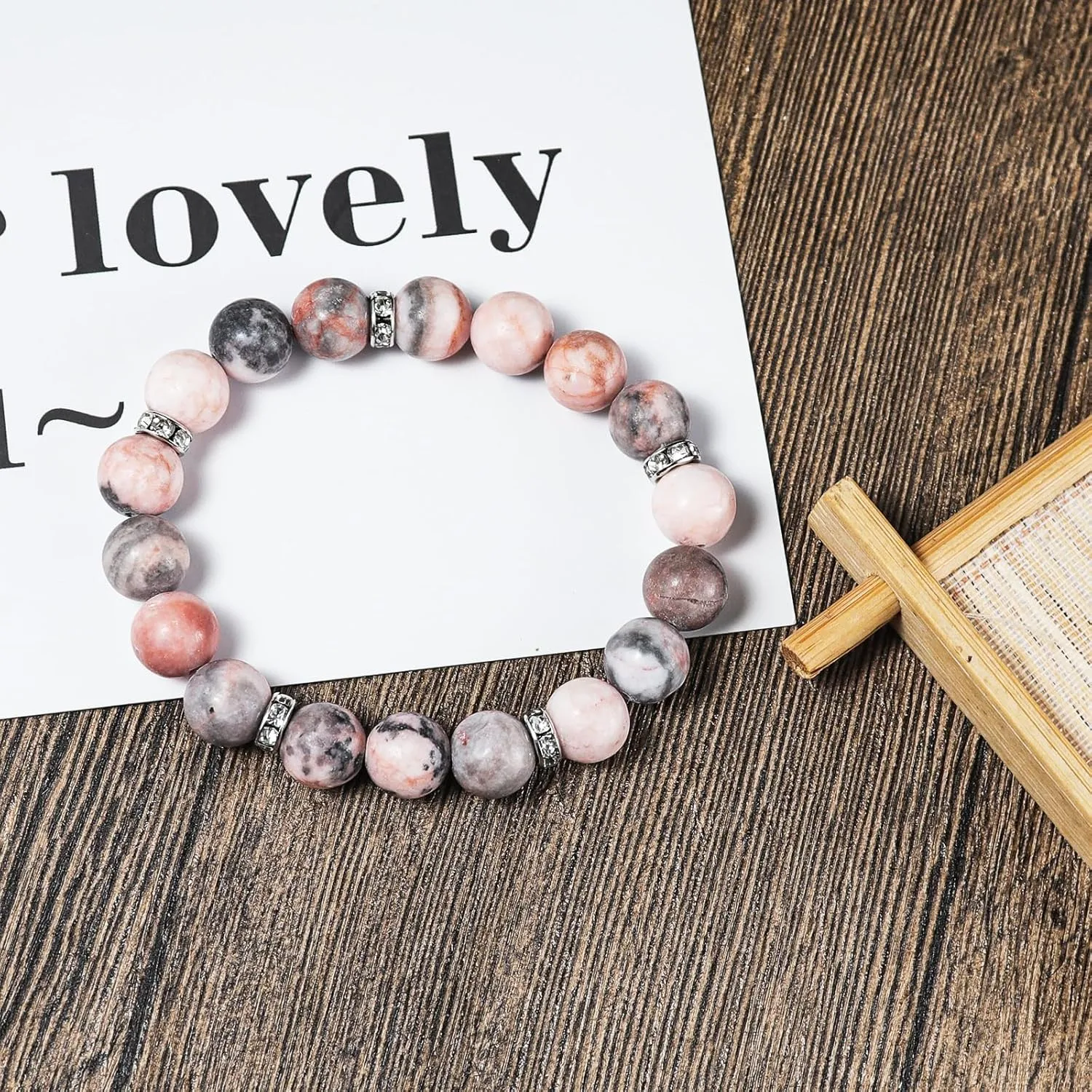 Pingyongchang Natural Stones Beaded Bracelet Elastic Stretch Crystal Strand Bracelet Adjustable Handmade Braided Rope Gemstone Elastic String Bracelets for Women Friendship Gifts Jewelry