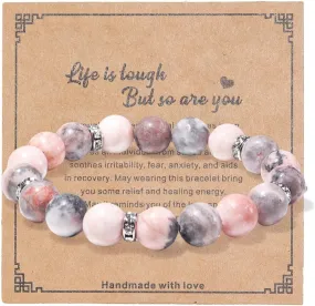 Pingyongchang Natural Stones Beaded Bracelet Elastic Stretch Crystal Strand Bracelet Adjustable Handmade Braided Rope Gemstone Elastic String Bracelets for Women Friendship Gifts Jewelry