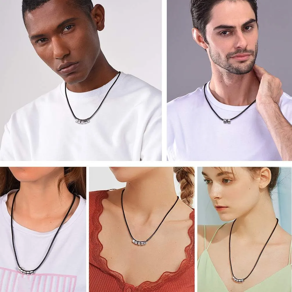 PROSTEEL Customized Name Beads Black Leather Necklace, BFF Jewelry, Family Personalized Necklace, 16"/18"/20"/24", Come with Box