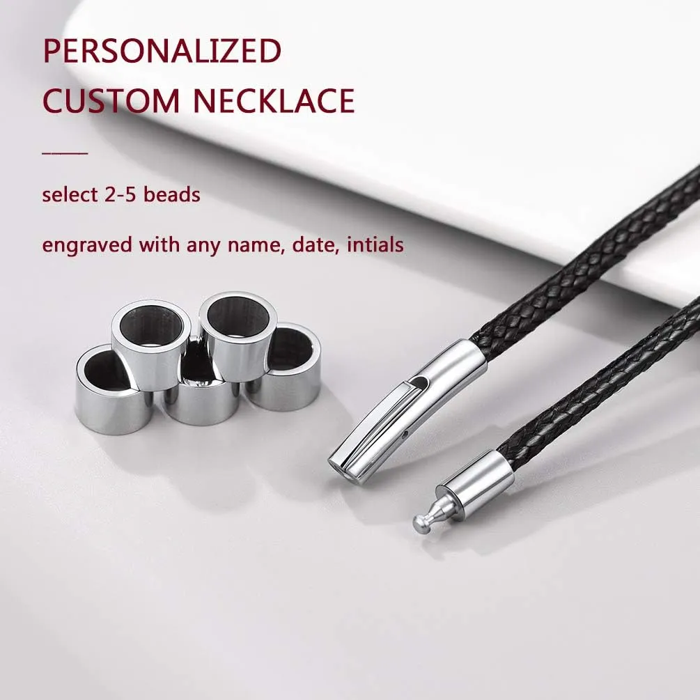 PROSTEEL Customized Name Beads Black Leather Necklace, BFF Jewelry, Family Personalized Necklace, 16"/18"/20"/24", Come with Box