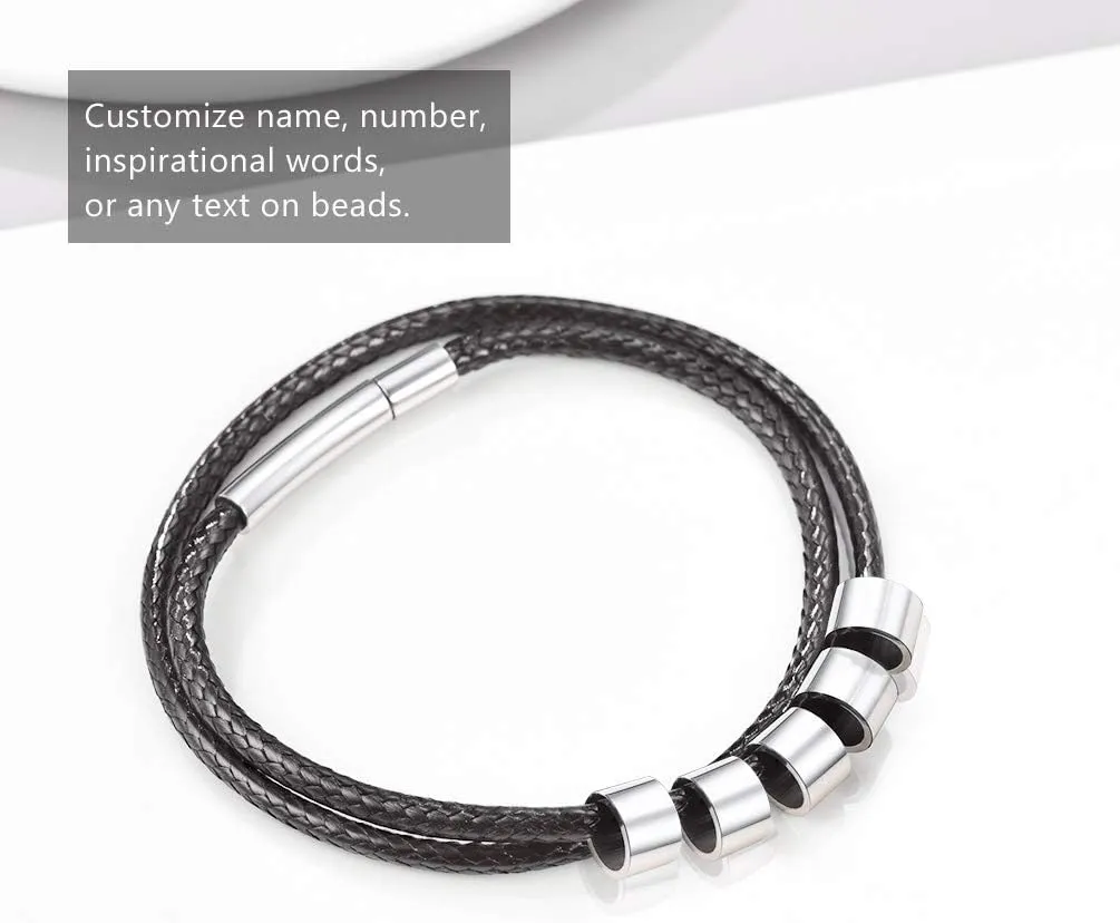 PROSTEEL Customized Name Beads Black Leather Necklace, BFF Jewelry, Family Personalized Necklace, 16"/18"/20"/24", Come with Box