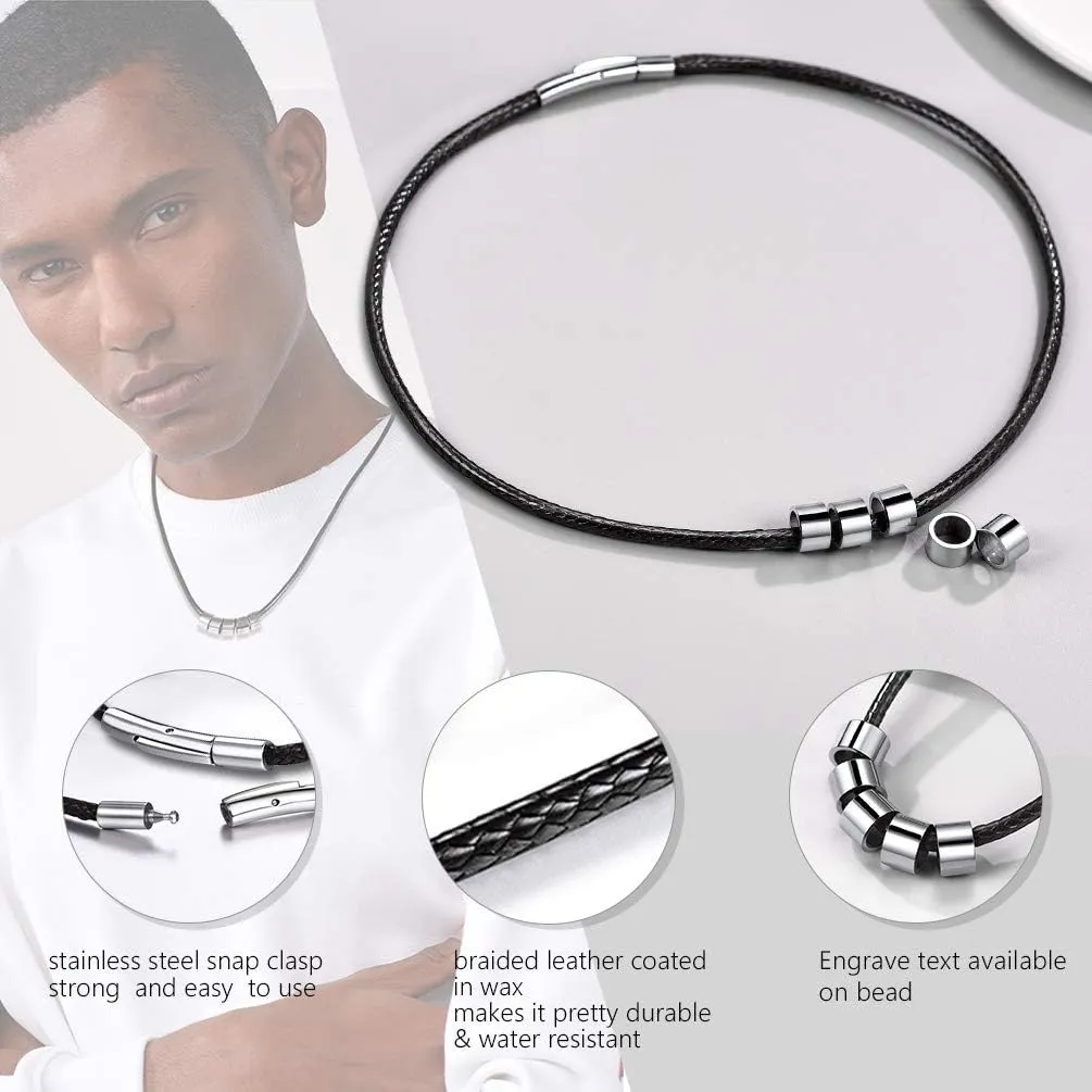 PROSTEEL Customized Name Beads Black Leather Necklace, BFF Jewelry, Family Personalized Necklace, 16"/18"/20"/24", Come with Box