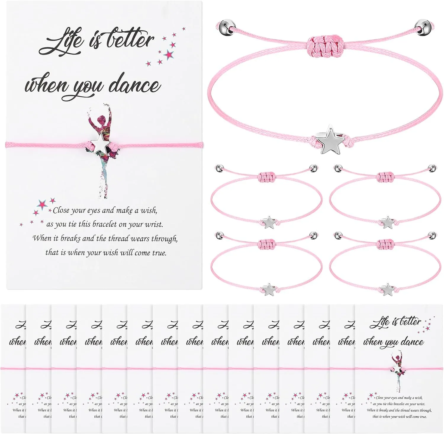 Quelay 24 Sets Ballet Dance Bracelet Gifts Bulk Ballet Star Bracelet Jewelry with Inspirational Card Dance Recital Gift Dancing School Gifts for Competition Team Graduation Party Charm Jewelry Favor