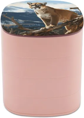 Rotating Jewelry Box 360° Panther Mountain Lion Printed Spinning Organizer with Mirror Top 4-Layer Portable ABS Storage Case for Earrings Necklaces Rings Gift for Women Mom Girlfriend 4.5"x4.7"