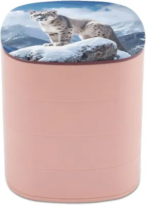 Rotating Jewelry Box 360° Snow Leopard Mountain Printed Spinning Organizer with Mirror Top 4-Layer Portable ABS Storage Case for Earrings Necklaces Rings Gift for Women Mom Girlfriend 4.5"x4.7"