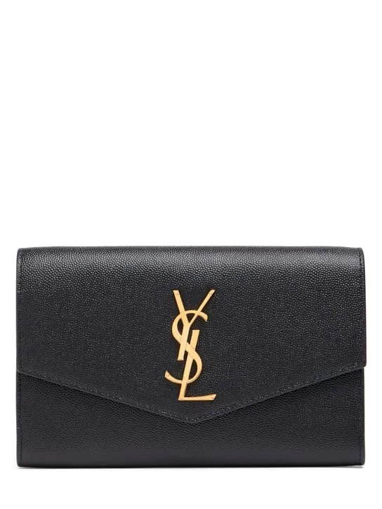 Saint Laurent   Uptown grained leather chain wallet 