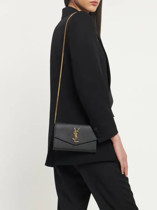 Saint Laurent   Uptown grained leather chain wallet 