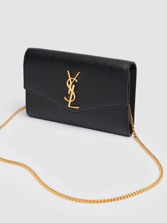 Saint Laurent   Uptown grained leather chain wallet 