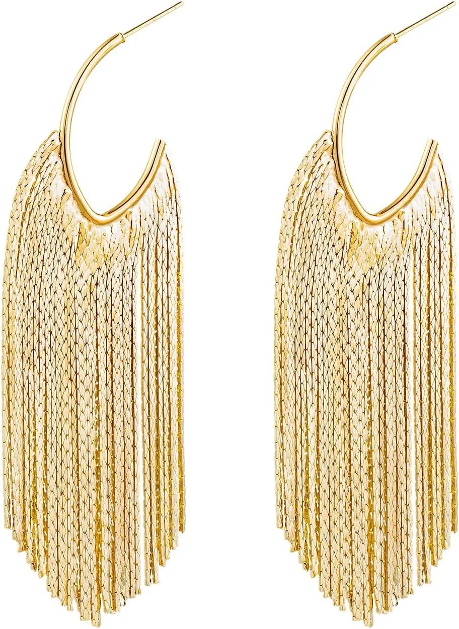 SELOVO Chunky Fringe Dangling Tassel Liner Metal Chain Dangle Earrings for Women