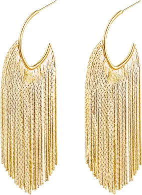 SELOVO Chunky Fringe Dangling Tassel Liner Metal Chain Dangle Earrings for Women
