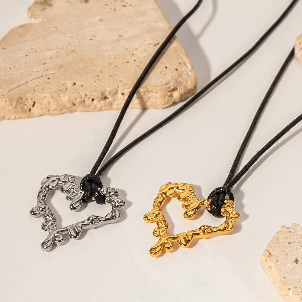 SISSLIA 2024 The Latest Fashion Stainless steel Black Wax Rope Lava Hollow Love Light Luxury Senior Necklace for Women