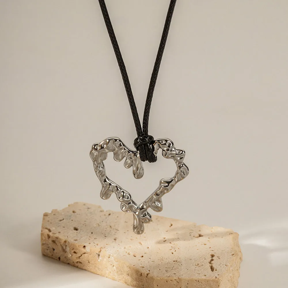 SISSLIA 2024 The Latest Fashion Stainless steel Black Wax Rope Lava Hollow Love Light Luxury Senior Necklace for Women