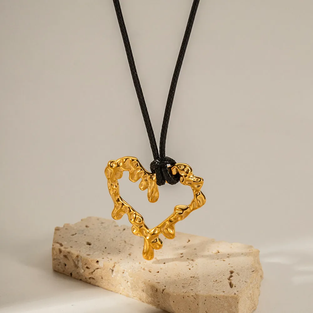 SISSLIA 2024 The Latest Fashion Stainless steel Black Wax Rope Lava Hollow Love Light Luxury Senior Necklace for Women