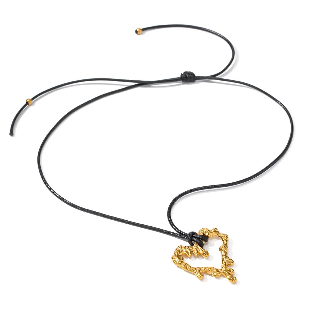 SISSLIA 2024 The Latest Fashion Stainless steel Black Wax Rope Lava Hollow Love Light Luxury Senior Necklace for Women