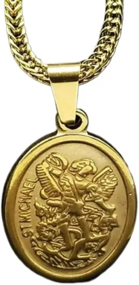 St. Michael Archangel Necklace 14k Yellow Gold Saint Michael pendant Protect Me Saint Angel Miguel Necklaces Jewelry Blessed St. Michael archangel Medal Prayer Micheal Angel For Women, Men, Ladies
