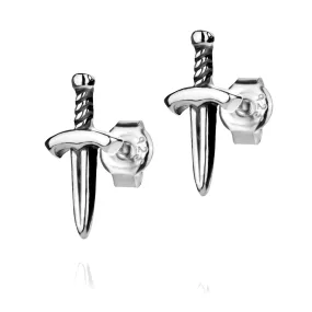 Sterling Silver 925 Sword Dragger Earrings Pair Stud Minimalist Unisex Handmade Jewelry