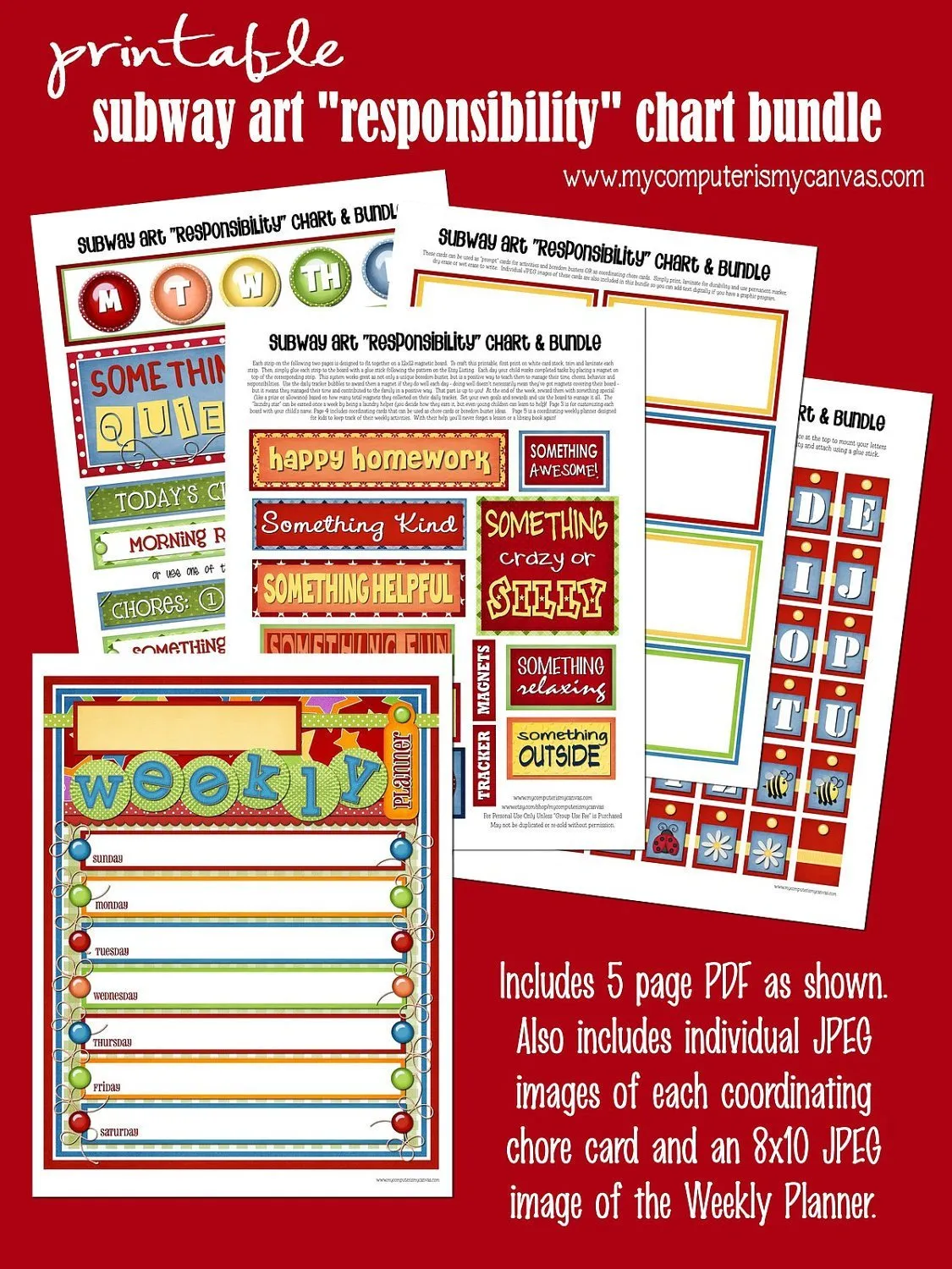 Subway Art Chore Chart {Responsibility   Weekly Planner} PRINTABLE