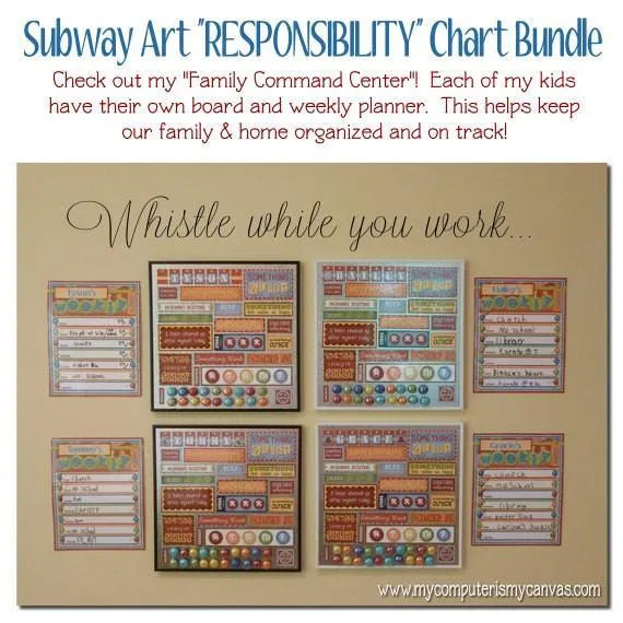 Subway Art Chore Chart {Responsibility   Weekly Planner} PRINTABLE