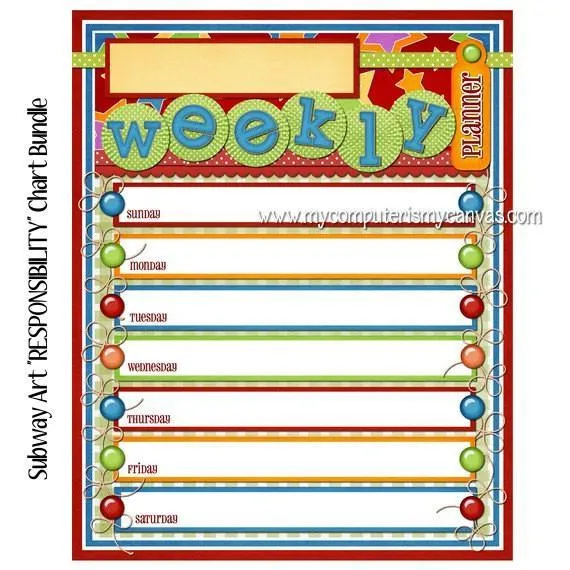 Subway Art Chore Chart {Responsibility   Weekly Planner} PRINTABLE