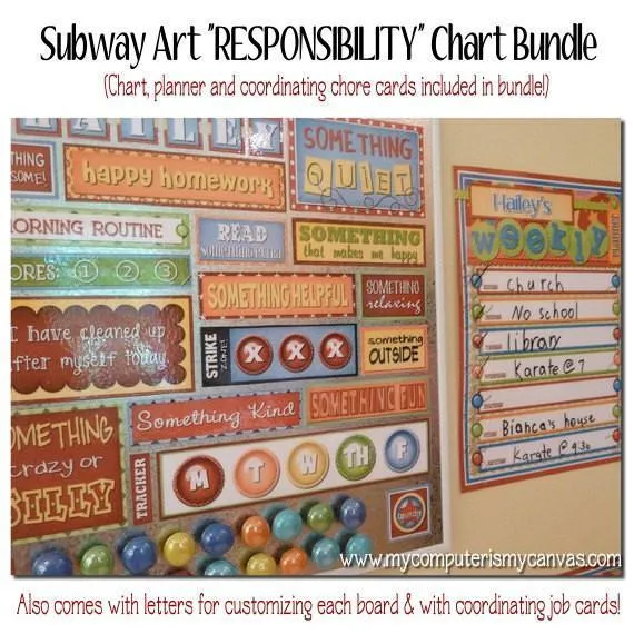 Subway Art Chore Chart {Responsibility   Weekly Planner} PRINTABLE