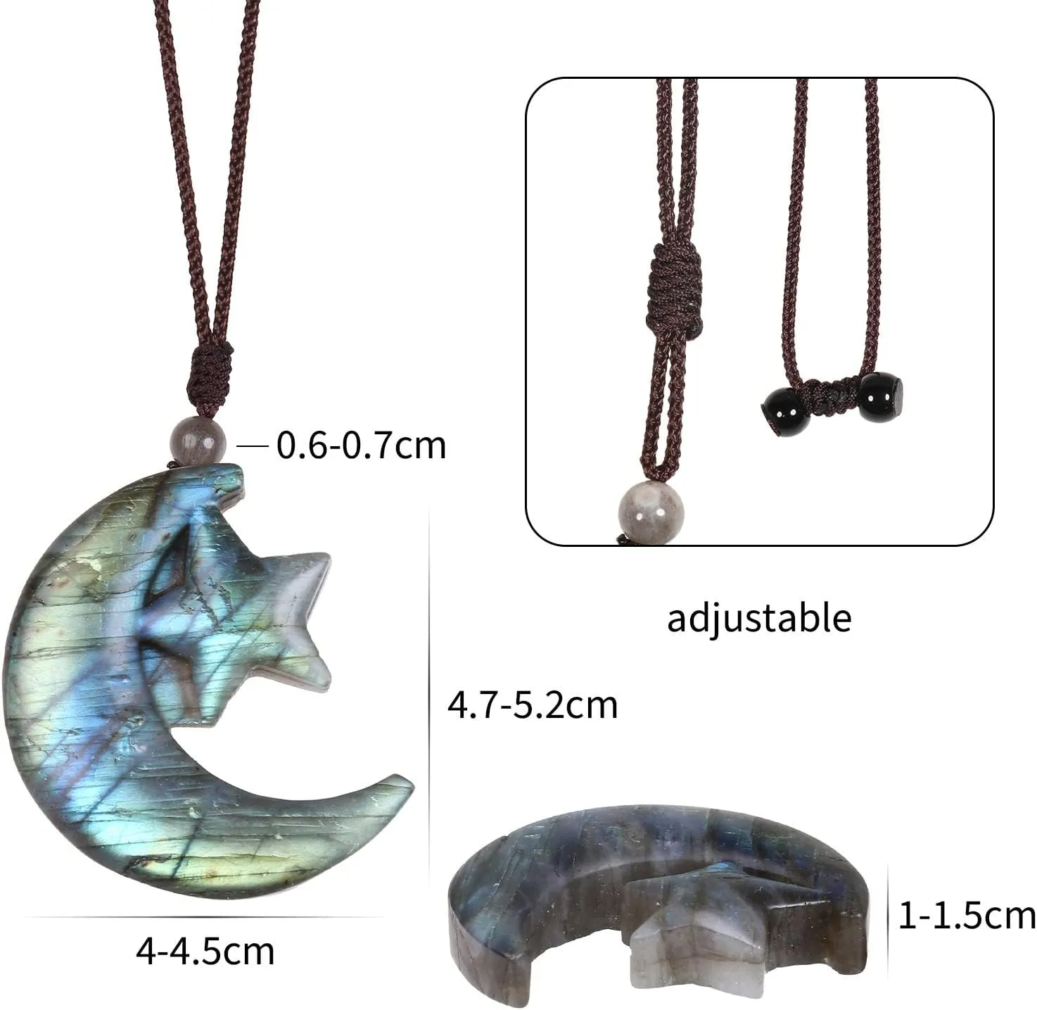 SUNYIK Natural Labradorite Pendant Necklace for Men Women, Irregular Labradorite Stone Necklace for Unisex with Nylon Rope Adjustable 18-31''