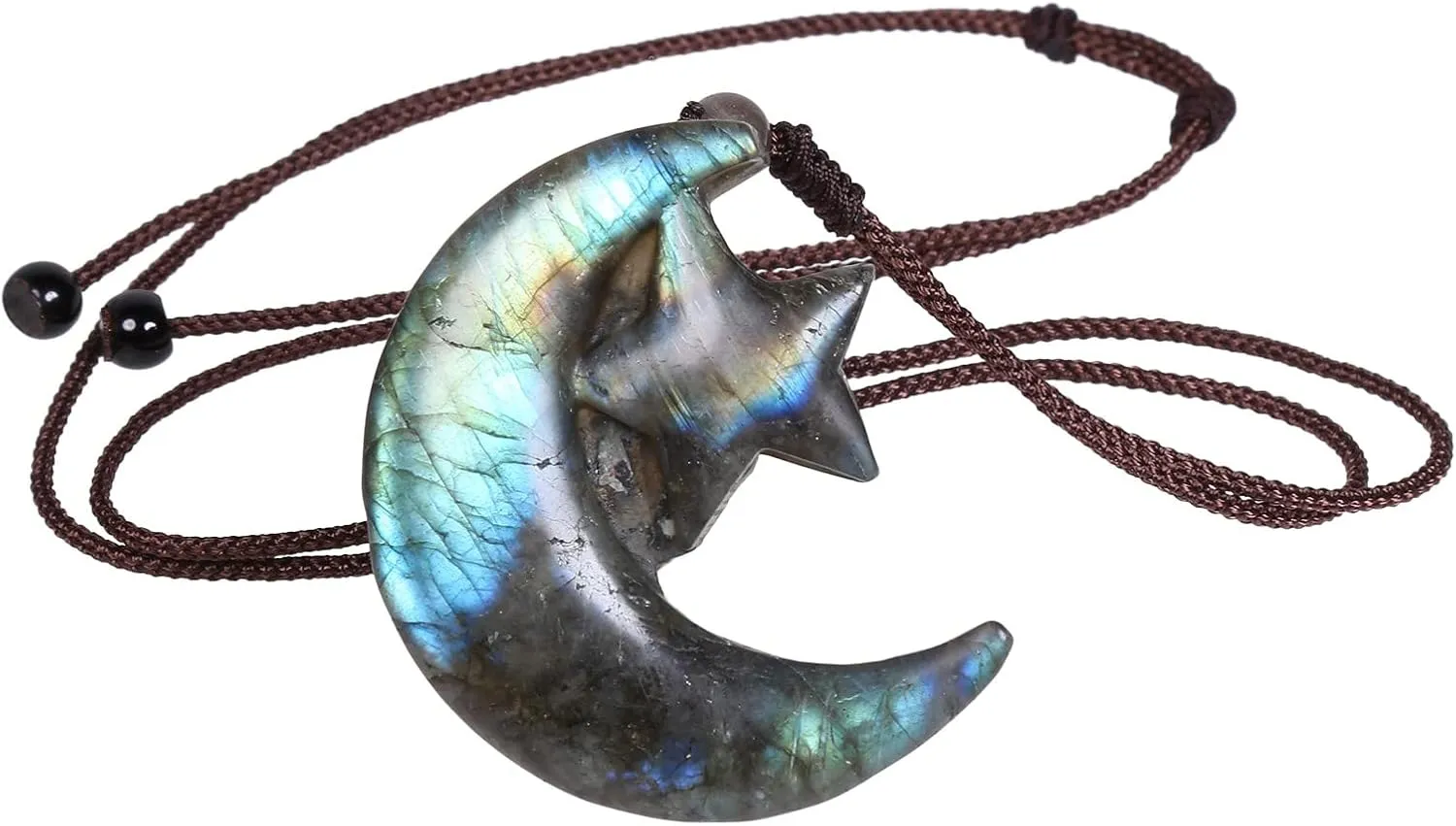 SUNYIK Natural Labradorite Pendant Necklace for Men Women, Irregular Labradorite Stone Necklace for Unisex with Nylon Rope Adjustable 18-31''