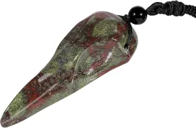 SUNYIK Raven Skull Stone Pendant Necklace for Unisex, Hand Carved Crow Skull Necklace with Adjustable Black Rope, 2.34x0.7x0.59'', Bloodstone