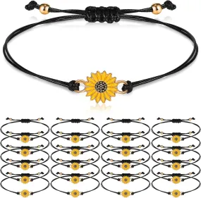Sureio 20 Pcs Sunflower Bracelets Funny Gifts Adjustable Handmade Friendship Bracelet Bulk Boho Braided Rope String Bracelets for Women Couples Friend