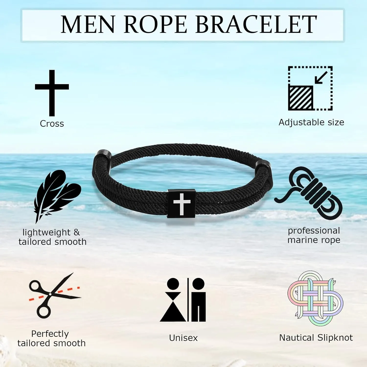 TempBeau Braided Men Rope Cross Bracelet - Adjustable Tree of Life Cord Surfing Bracelet, Handmade Nautical Navy Marine String Bracelet with Metal Knot, Easter Women Bracelets Gifts