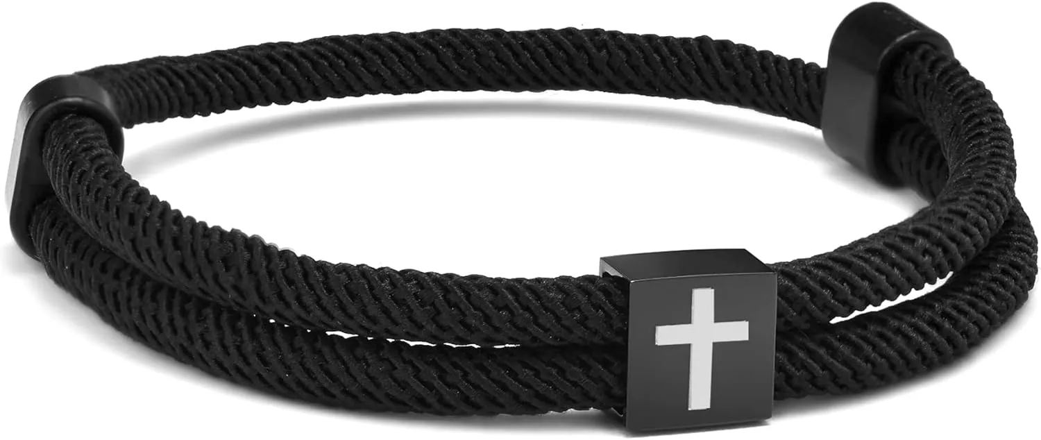 TempBeau Braided Men Rope Cross Bracelet - Adjustable Tree of Life Cord Surfing Bracelet, Handmade Nautical Navy Marine String Bracelet with Metal Knot, Easter Women Bracelets Gifts