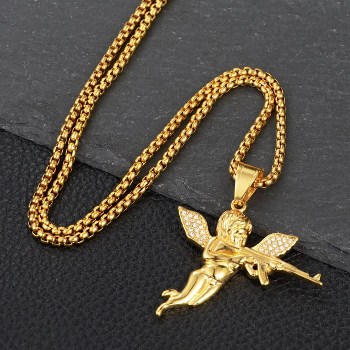 Titanium Steel Pray Angel Necklace Fashion Chain Trendy Cute Pendant Men Metal Jewelry Silver