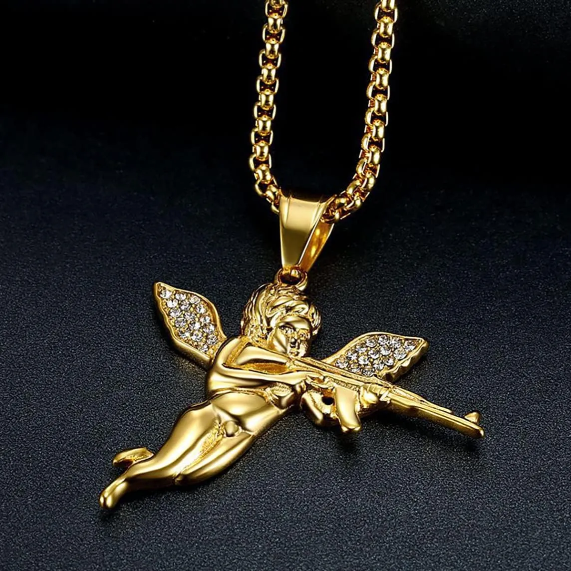 Titanium Steel Pray Angel Necklace Fashion Chain Trendy Cute Pendant Men Metal Jewelry Silver