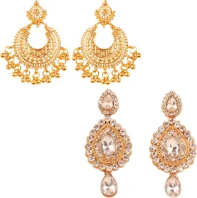Touchstone Indian Bollywood Rhinestone Designer Jewelry Chandelier Earrings In Gold Tone With Diamond Look White Rhinestone Designer Jewelry Chandelier Earrings In Antique Gold Tone For Women.