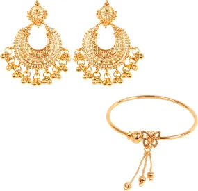 Touchstone Indian Bollywood Rhinestone Designer Jewelry Chandelier Earrings With Handcrafted Butterfly Inspired Hung With Chain Beads Gorgeous Look Designer Jewelry Bracelet In Gold Tone For Women.