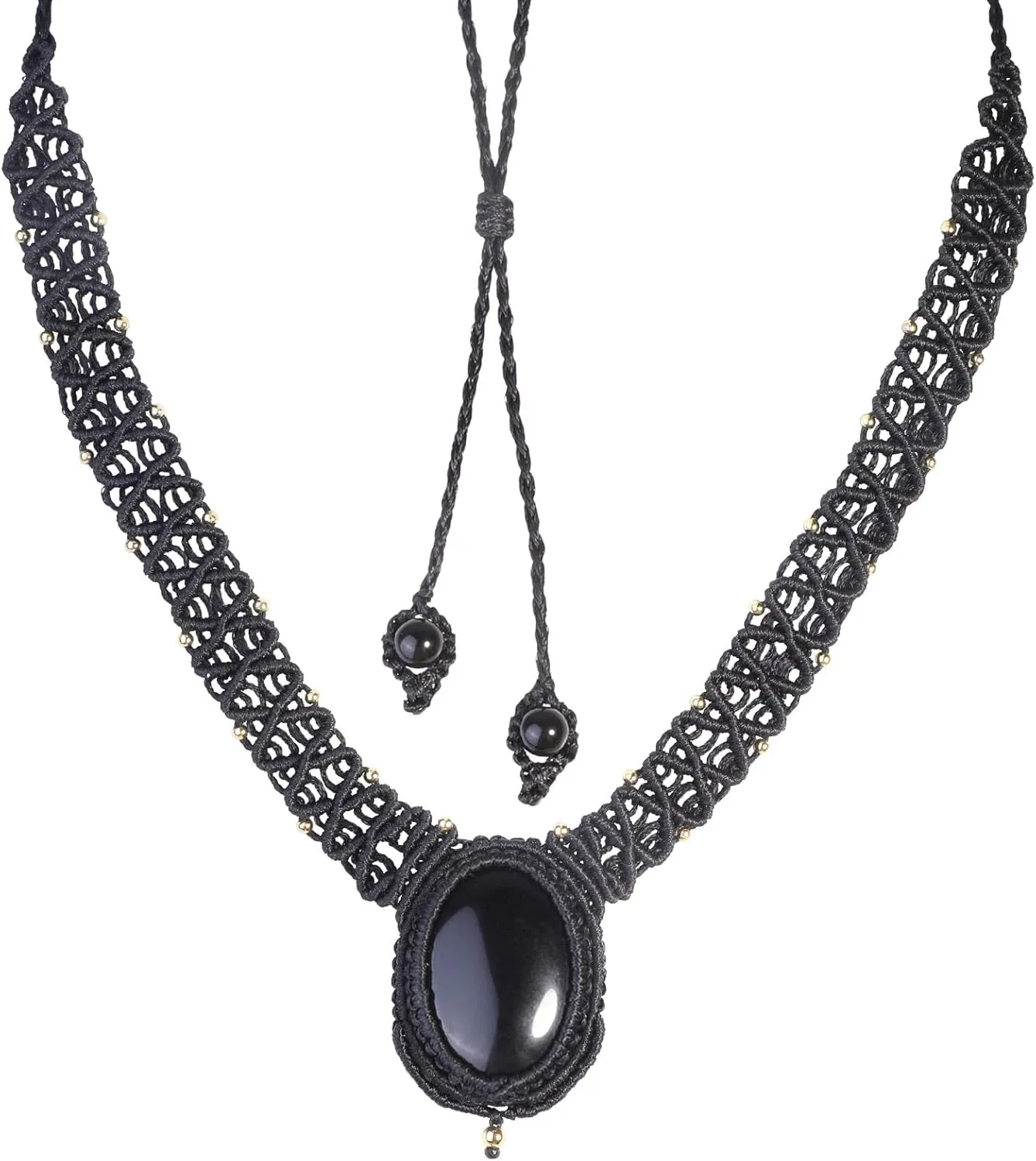 TUMBEELLUWA Cabochon Crystal Collar Choker for Women Men Adjustable Nylon Braided Oval Pendant Necklace Healing Stone Jewelry Gifts