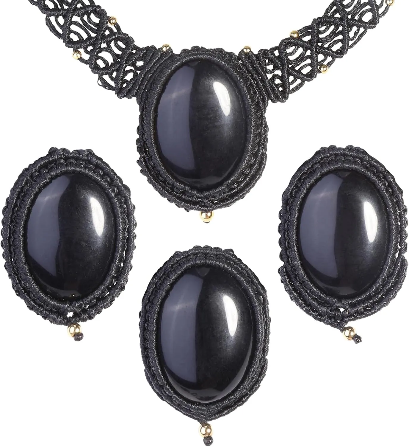TUMBEELLUWA Cabochon Crystal Collar Choker for Women Men Adjustable Nylon Braided Oval Pendant Necklace Healing Stone Jewelry Gifts
