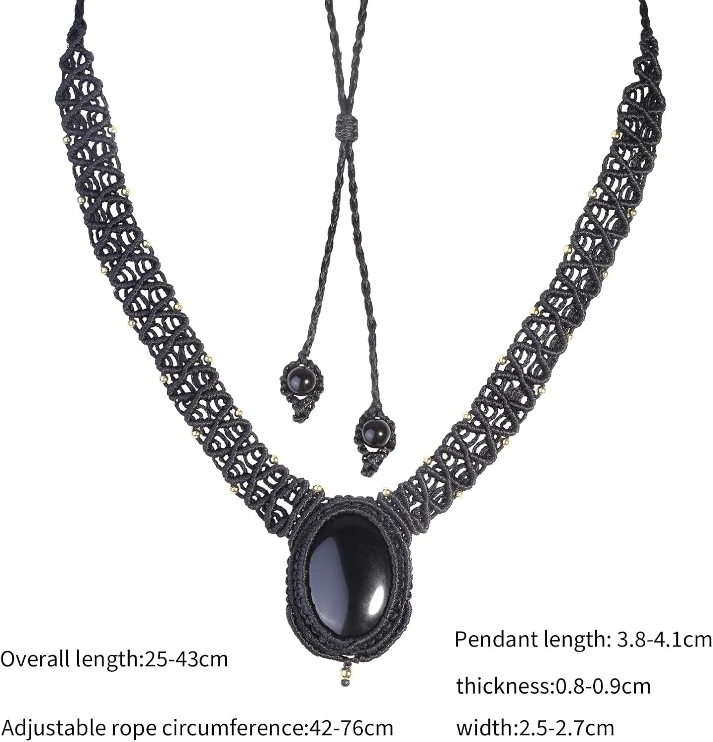 TUMBEELLUWA Cabochon Crystal Collar Choker for Women Men Adjustable Nylon Braided Oval Pendant Necklace Healing Stone Jewelry Gifts
