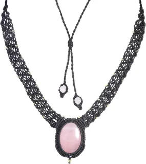 TUMBEELLUWA Cabochon Crystal Collar Choker for Women Men Adjustable Nylon Braided Oval Pendant Necklace Healing Stone Jewelry Gifts