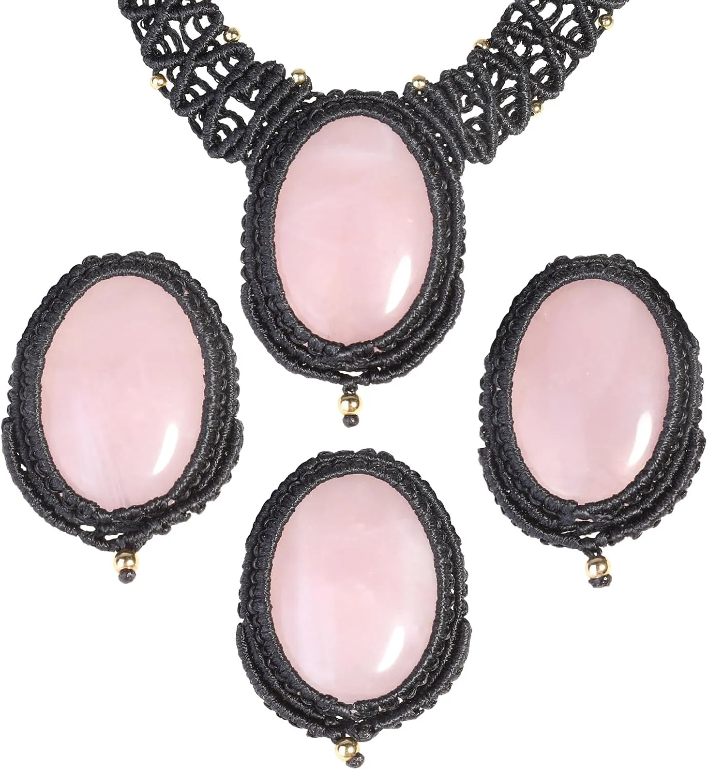 TUMBEELLUWA Cabochon Crystal Collar Choker for Women Men Adjustable Nylon Braided Oval Pendant Necklace Healing Stone Jewelry Gifts