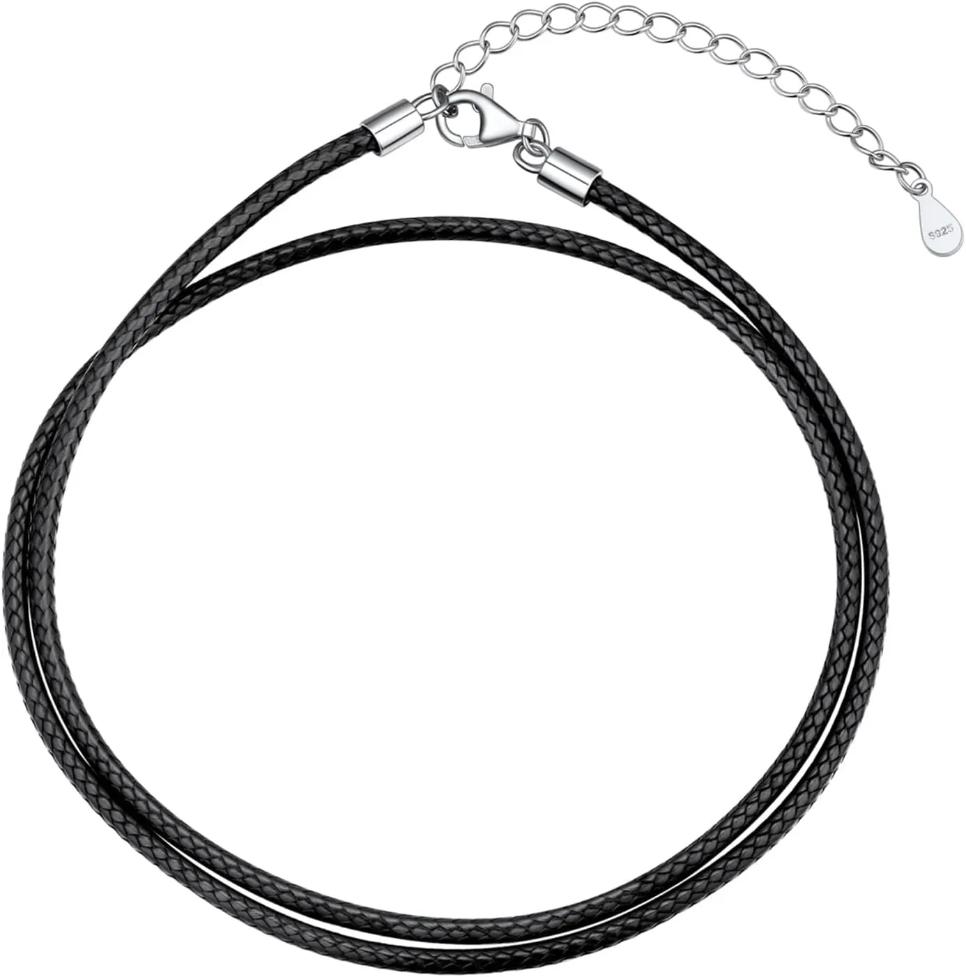 U7 1MM/2MM Black Leather Necklace for Women Men, Leather Cord Necklace with 925 Sterling Silver Clasp, 16-28 Inches
