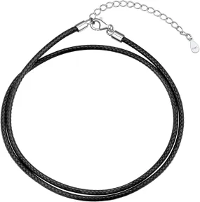 U7 1MM/2MM Black Leather Necklace for Women Men, Leather Cord Necklace with 925 Sterling Silver Clasp, 16-28 Inches