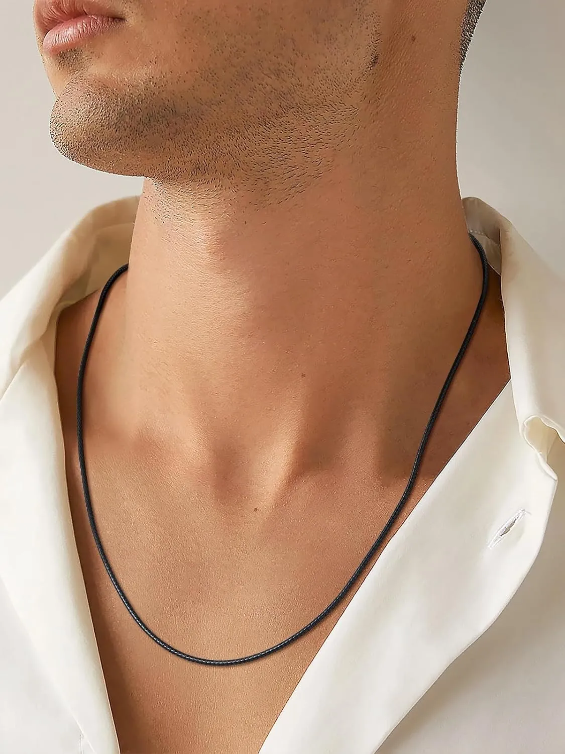 U7 1MM/2MM Black Leather Necklace for Women Men, Leather Cord Necklace with 925 Sterling Silver Clasp, 16-28 Inches