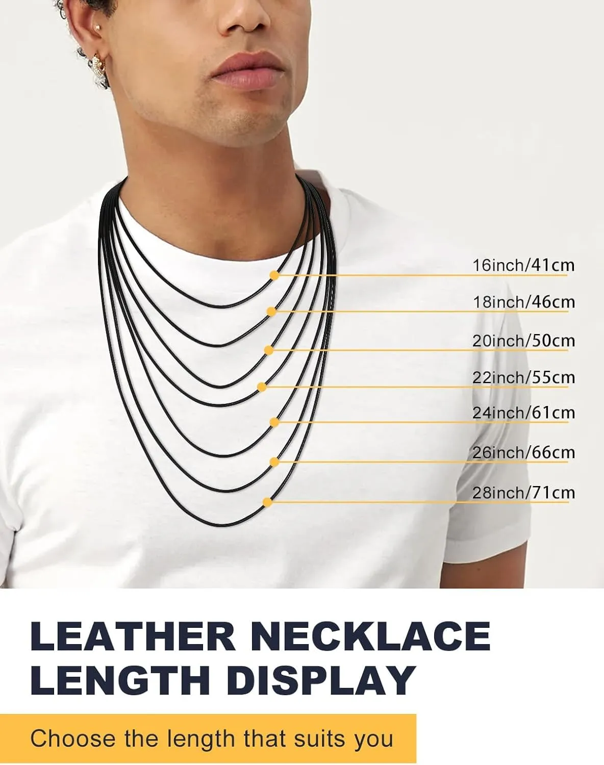 U7 1MM/2MM Black Leather Necklace for Women Men, Leather Cord Necklace with 925 Sterling Silver Clasp, 16-28 Inches