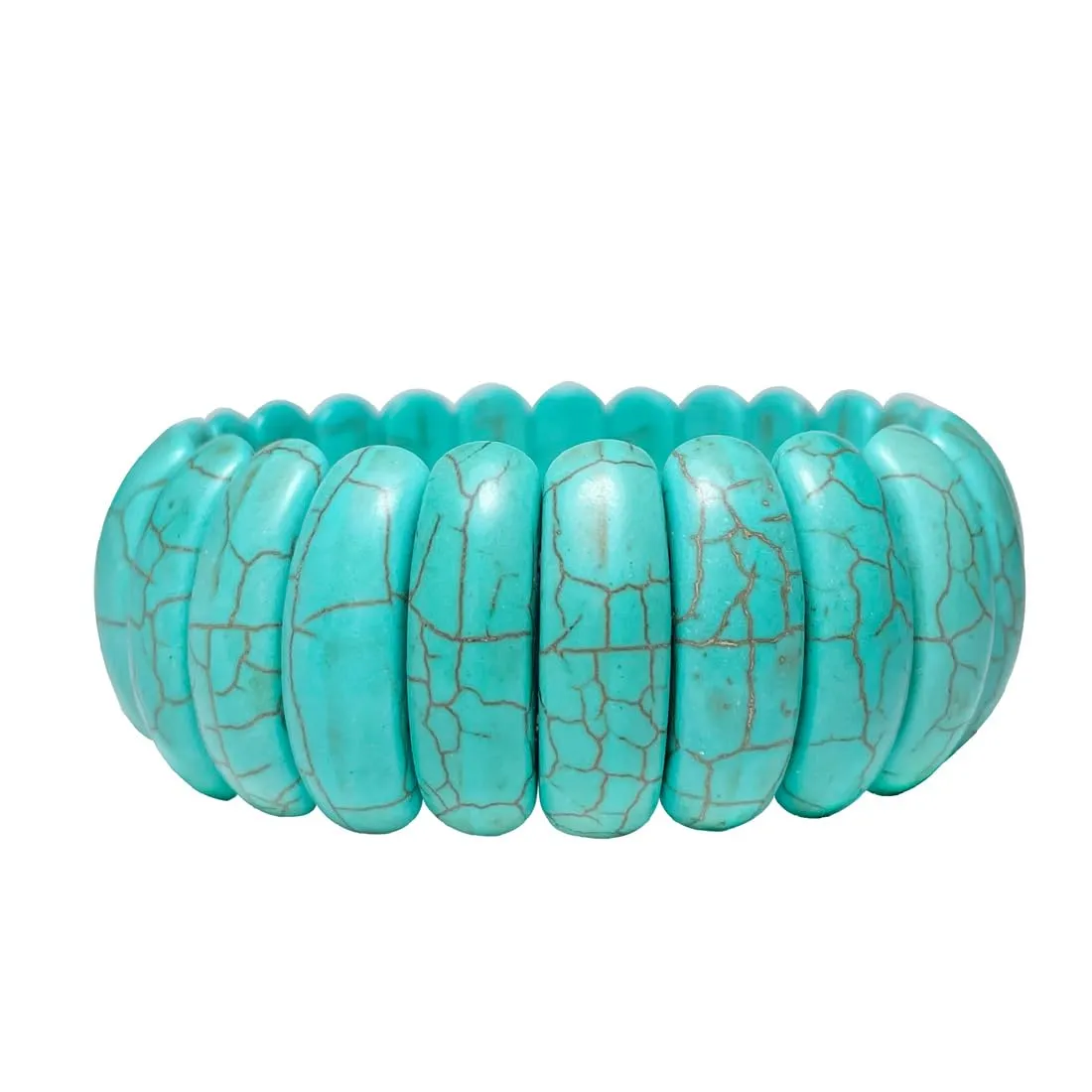 Unisex Natural Turquoise Stone Wide Stretch Cuff Bracelets,Adjustable Natural Real Quartz Crystal Gemstone Birthstone Soft Elastic Chunky Western Band Bracelet for Women Men (A4_Turquoise Stone)