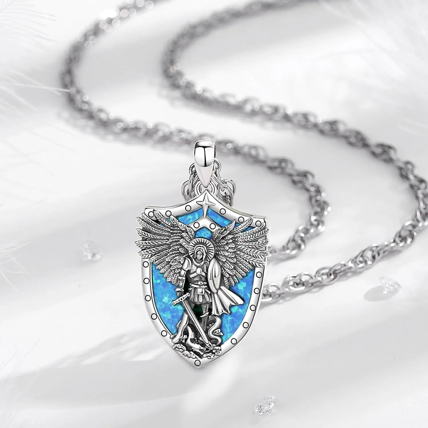 Vito 925 Sterling Silver Saint Necklaces for Women Men, St Michael/Crucifix/Caravaca/St Jude/Virgin Mary Pendant Patron Saint Amulet Medal Religion Jewelry Gift