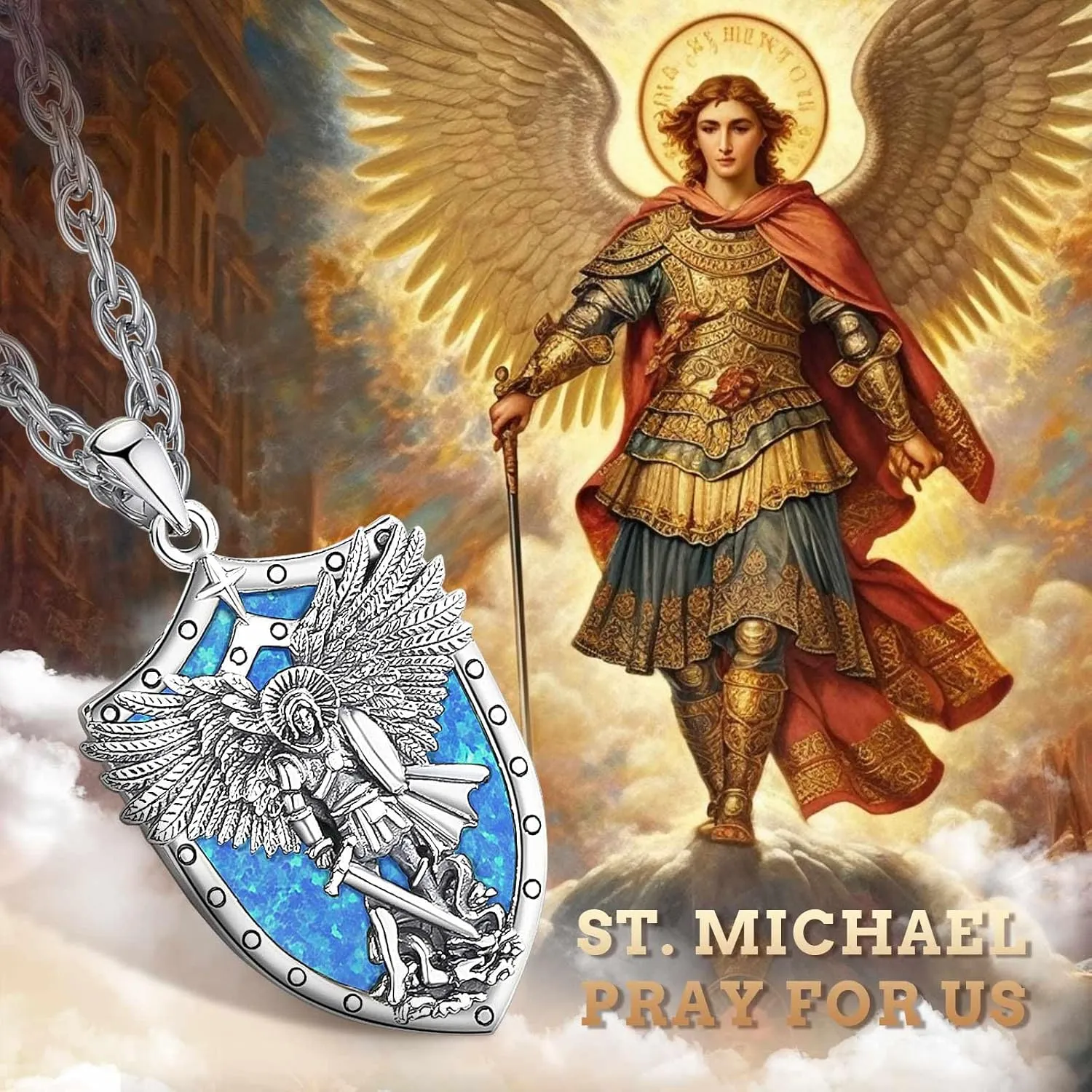 Vito 925 Sterling Silver Saint Necklaces for Women Men, St Michael/Crucifix/Caravaca/St Jude/Virgin Mary Pendant Patron Saint Amulet Medal Religion Jewelry Gift